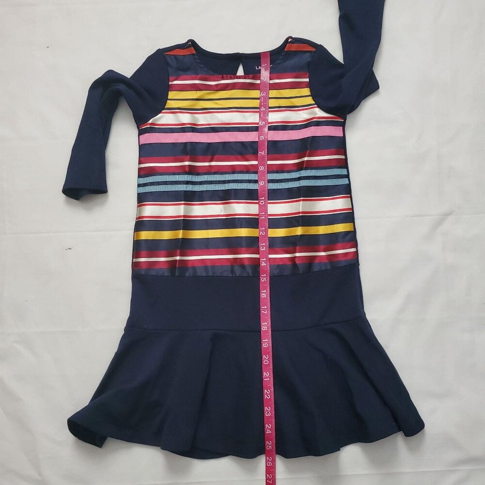 Lands' End Girls Navy Blue Multicolor Brocade Ribbon Stripe Dress Size L (6X-7) - Picture 14 of 14